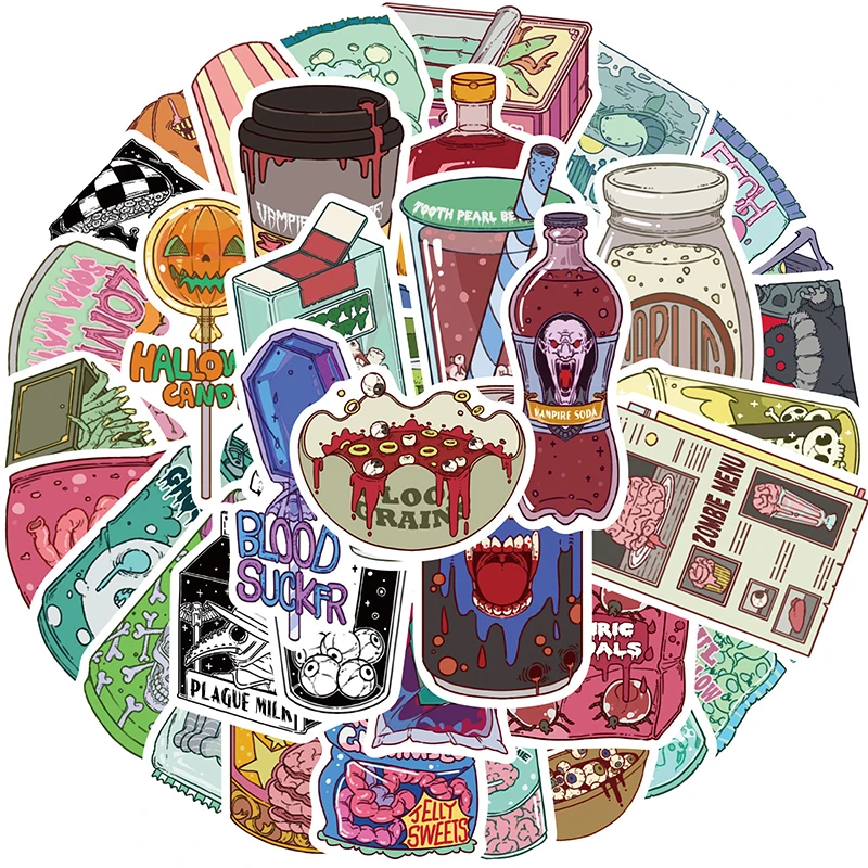 Zombie Snacks - 50PCS Zombie Food Stickers Cute Horror